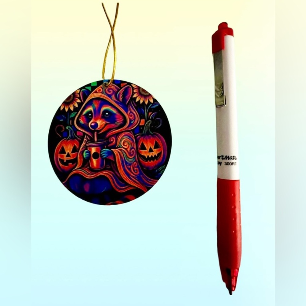 Colorful Raccoon Halloween Handmade & Designed double Sided ornament